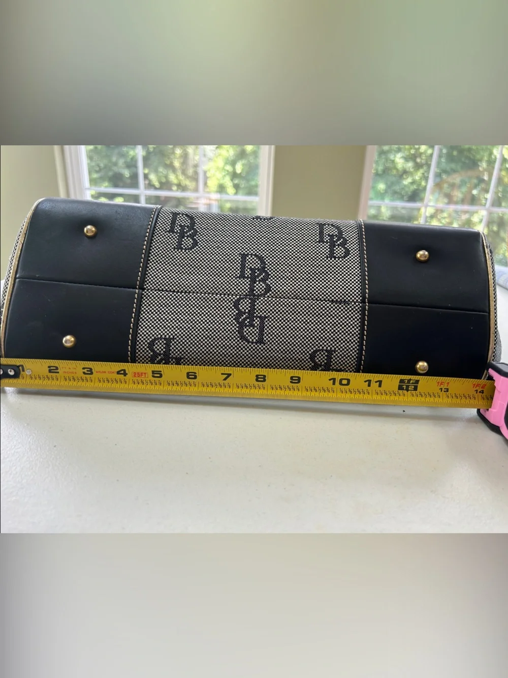 Dooney & Bourke Navy and White Logo Buckle Tote